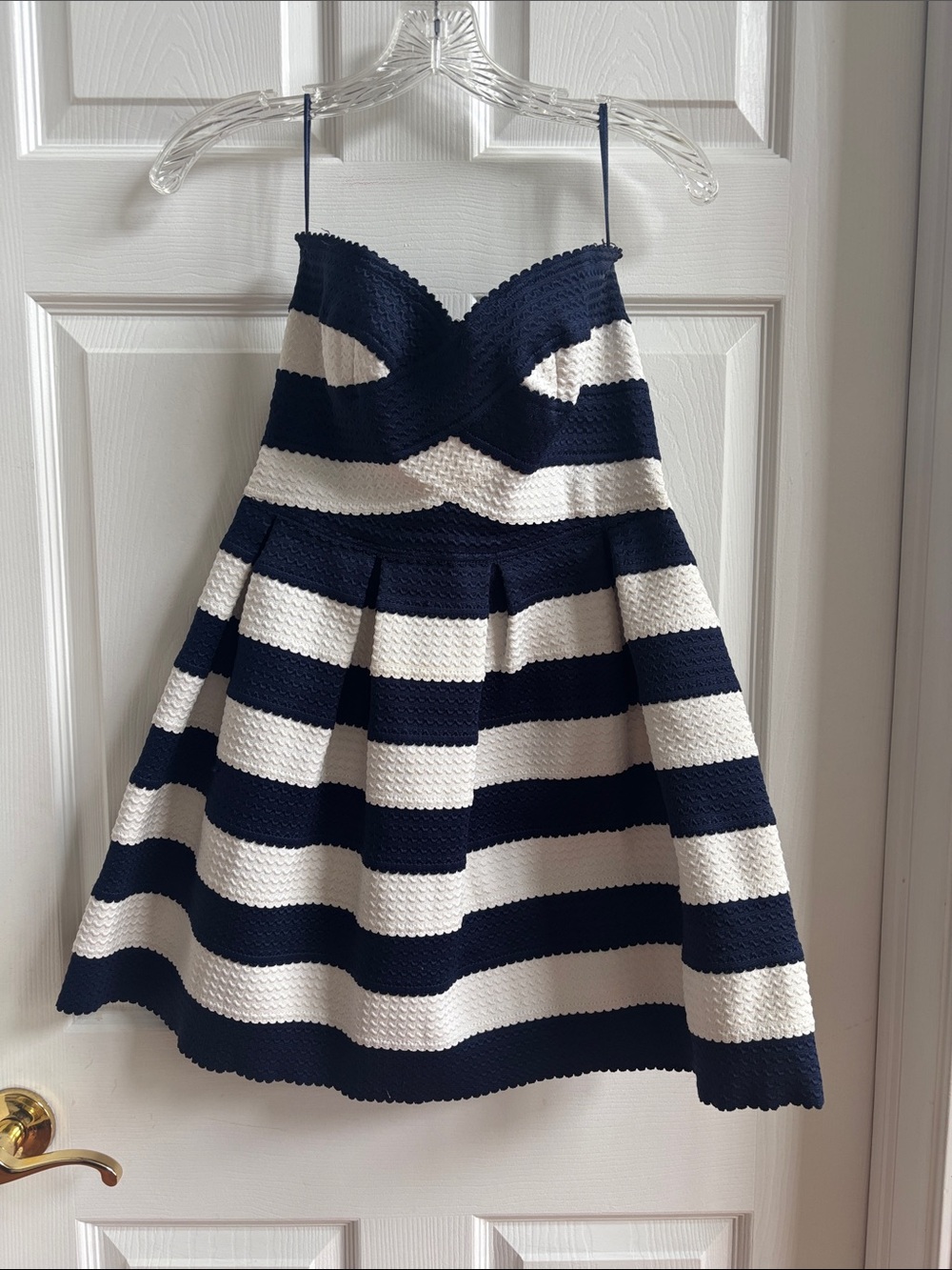 Sans Souci Navy and White Striped Fit-and-Flare Dress